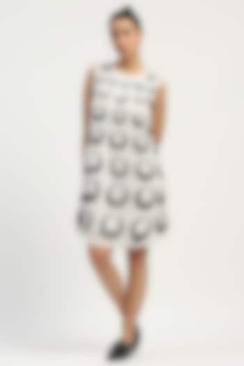 Ivory Viscose Georgette Crescent Moons Embroidered Mini Vacation Dress by Abraham & Thakore at Pernia's Pop Up Shop