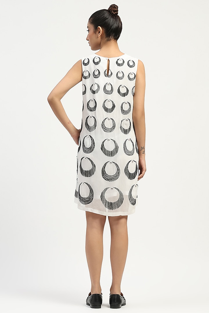 Ivory Viscose Georgette Crescent Moons Embroidered Mini Vacation Dress by Abraham & Thakore at Pernia's Pop Up Shop