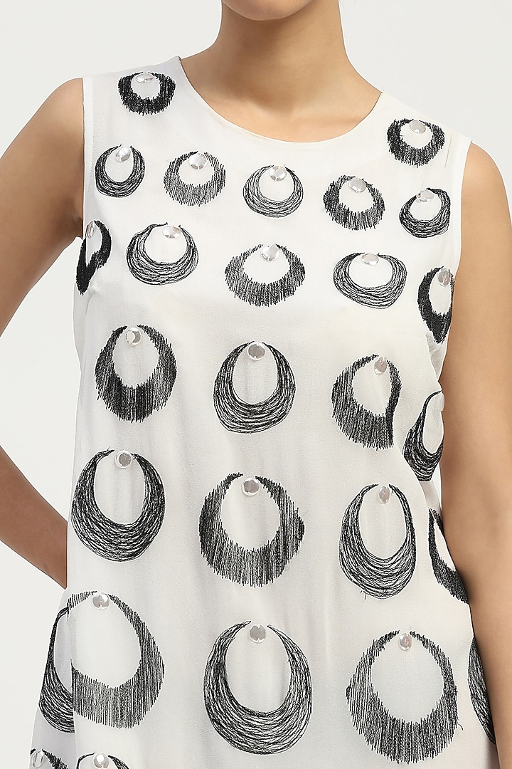 Ivory Viscose Georgette Crescent Moons Embroidered Mini Vacation Dress by Abraham & Thakore at Pernia's Pop Up Shop
