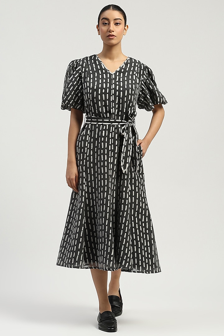 Grey Silk & Cotton Cutwork Midi Vacation Dress by Abraham & Thakore at Pernia's Pop Up Shop