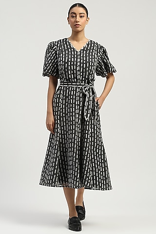 Grey Silk & Cotton Cutwork Midi Dress by Abraham & Thakore
