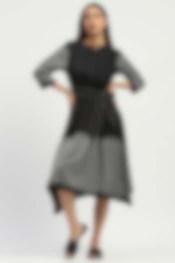Black Silk & Cotton Cutwork Midi Vacation Dress by Abraham & Thakore at Pernia's Pop Up Shop