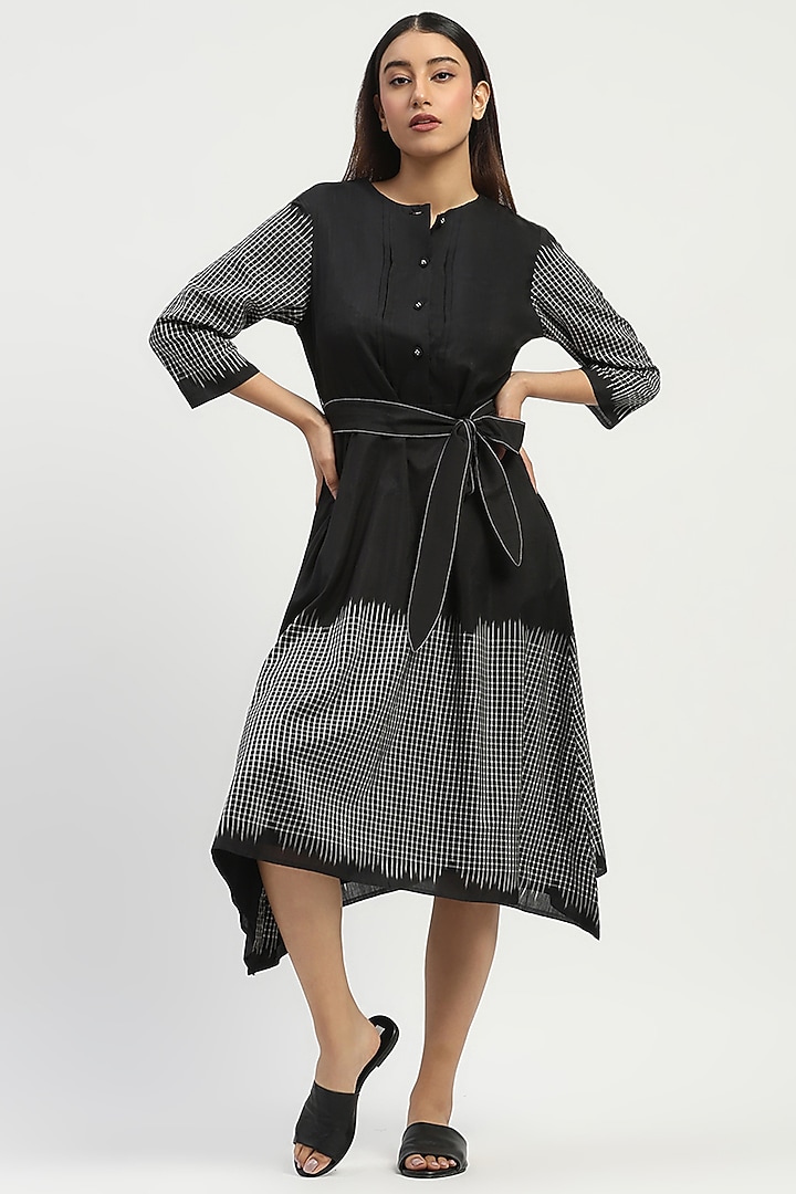 Black Silk & Cotton Cutwork Midi Vacation Dress by Abraham & Thakore at Pernia's Pop Up Shop