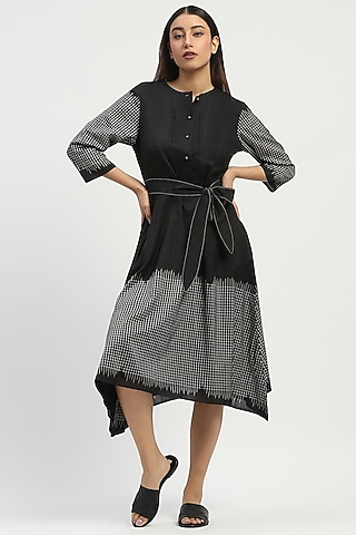 Black Silk & Cotton Cutwork Midi Dress by Abraham & Thakore