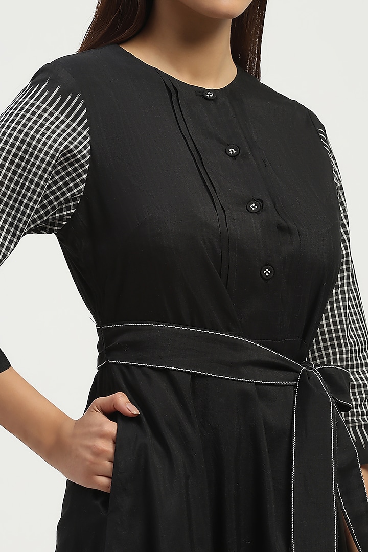 Black Silk & Cotton Cutwork Midi Vacation Dress by Abraham & Thakore at Pernia's Pop Up Shop