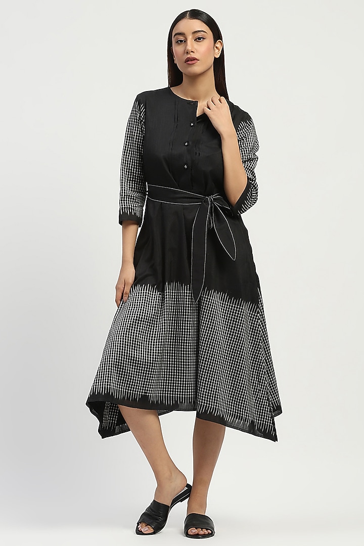 Black Silk & Cotton Cutwork Midi Vacation Dress by Abraham & Thakore at Pernia's Pop Up Shop