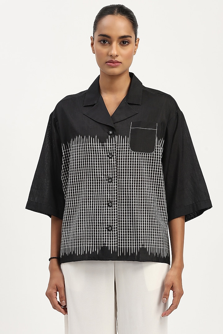Black Silk & Cotton Checkered Shirt by Abraham & Thakore at Pernia's Pop Up Shop