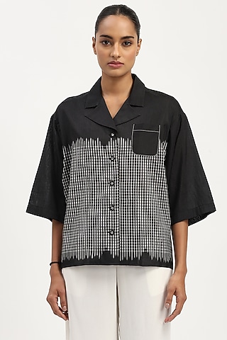 Black Silk & Cotton Checkered Shirt by Abraham & Thakore