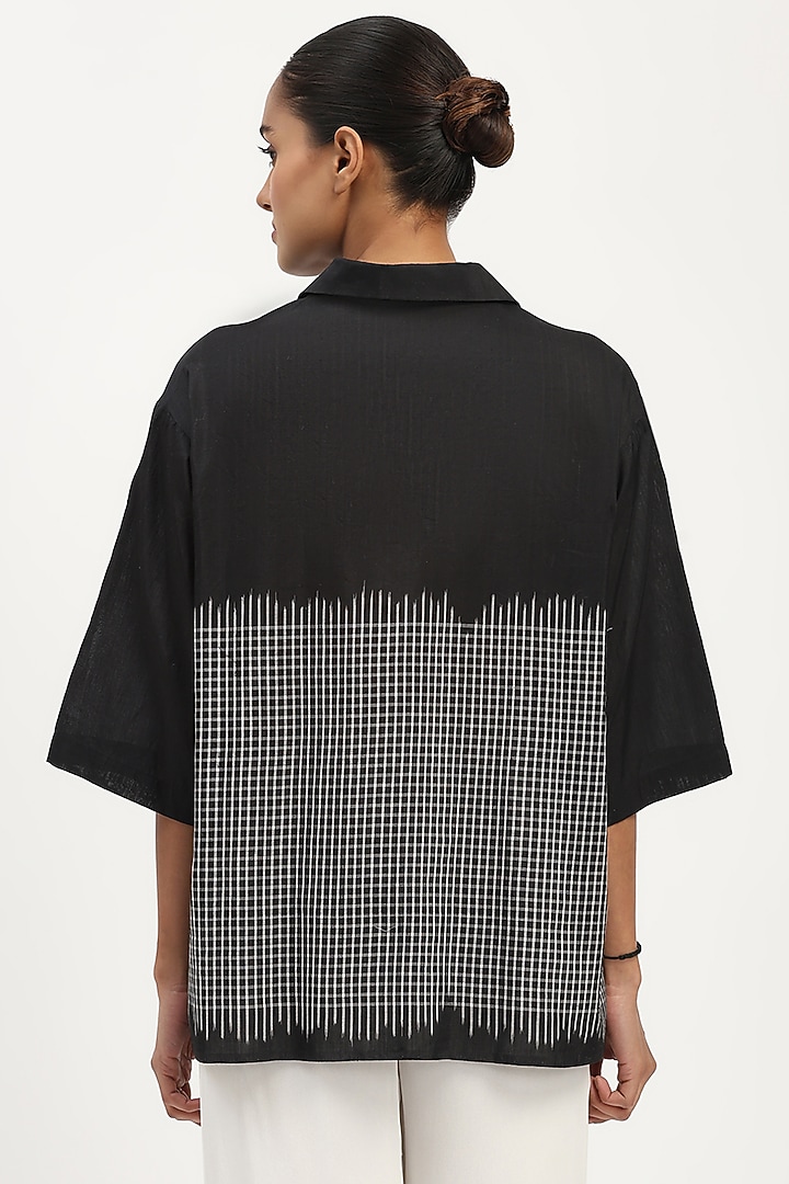 Black Silk & Cotton Checkered Shirt by Abraham & Thakore at Pernia's Pop Up Shop