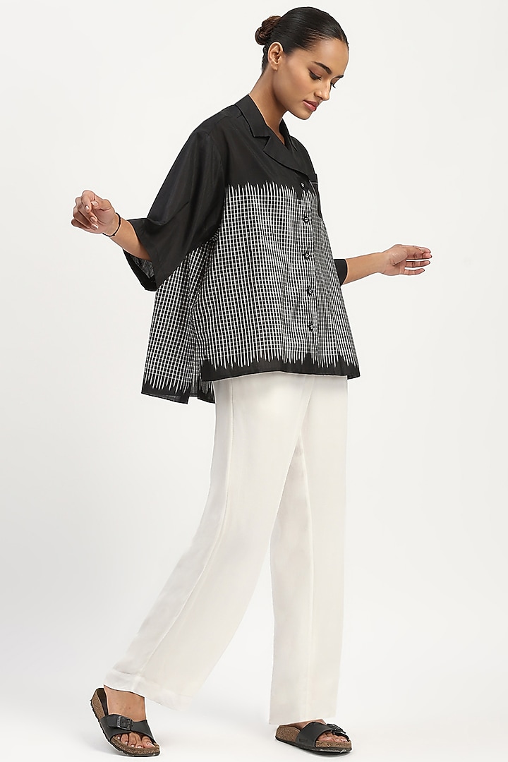 Black Silk & Cotton Checkered Shirt by Abraham & Thakore at Pernia's Pop Up Shop