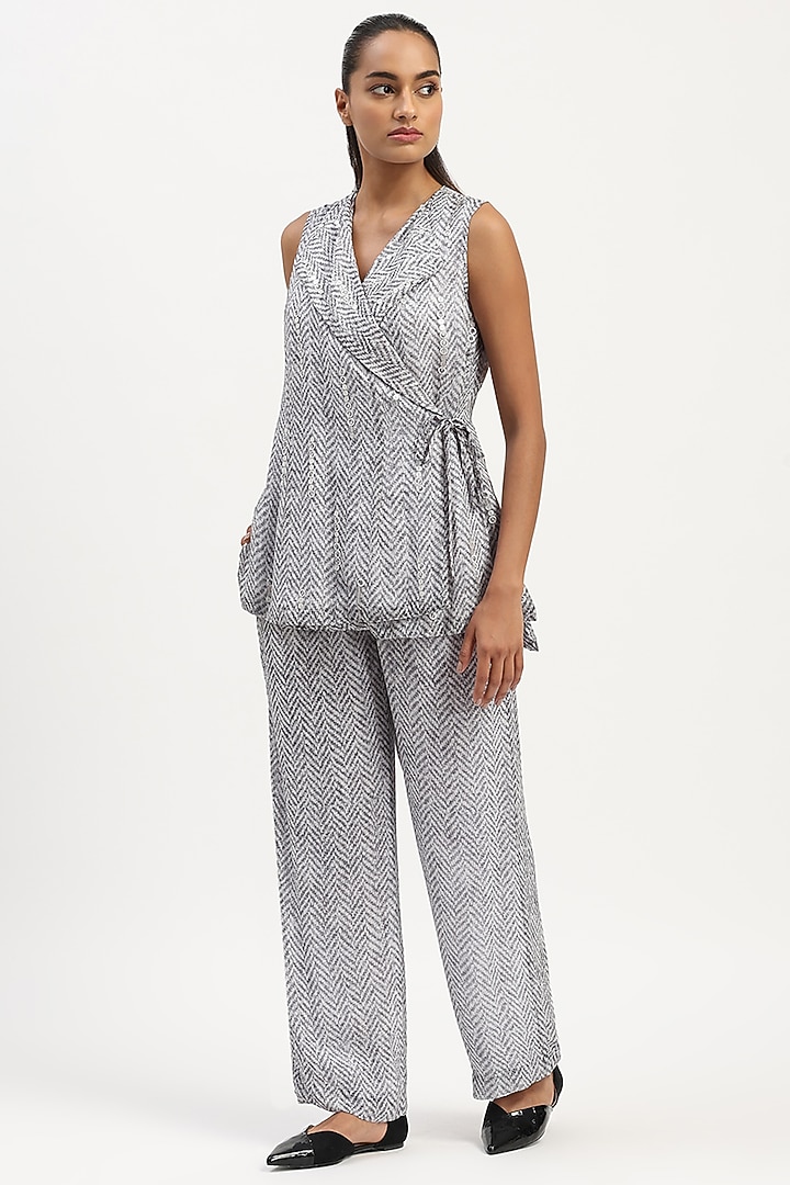 Grey Viscose Georgette Printed Co-Ord Set by Abraham & Thakore at Pernia's Pop Up Shop