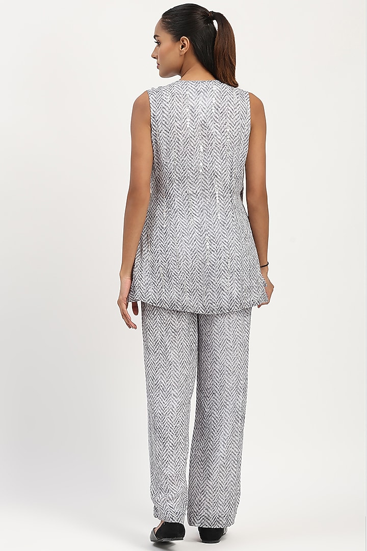 Grey Viscose Georgette Printed Co-Ord Set by Abraham & Thakore at Pernia's Pop Up Shop