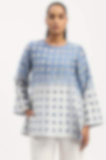Ivory & Blue Chanderi Tie-Dye Top by Abraham & Thakore at Pernia's Pop Up Shop