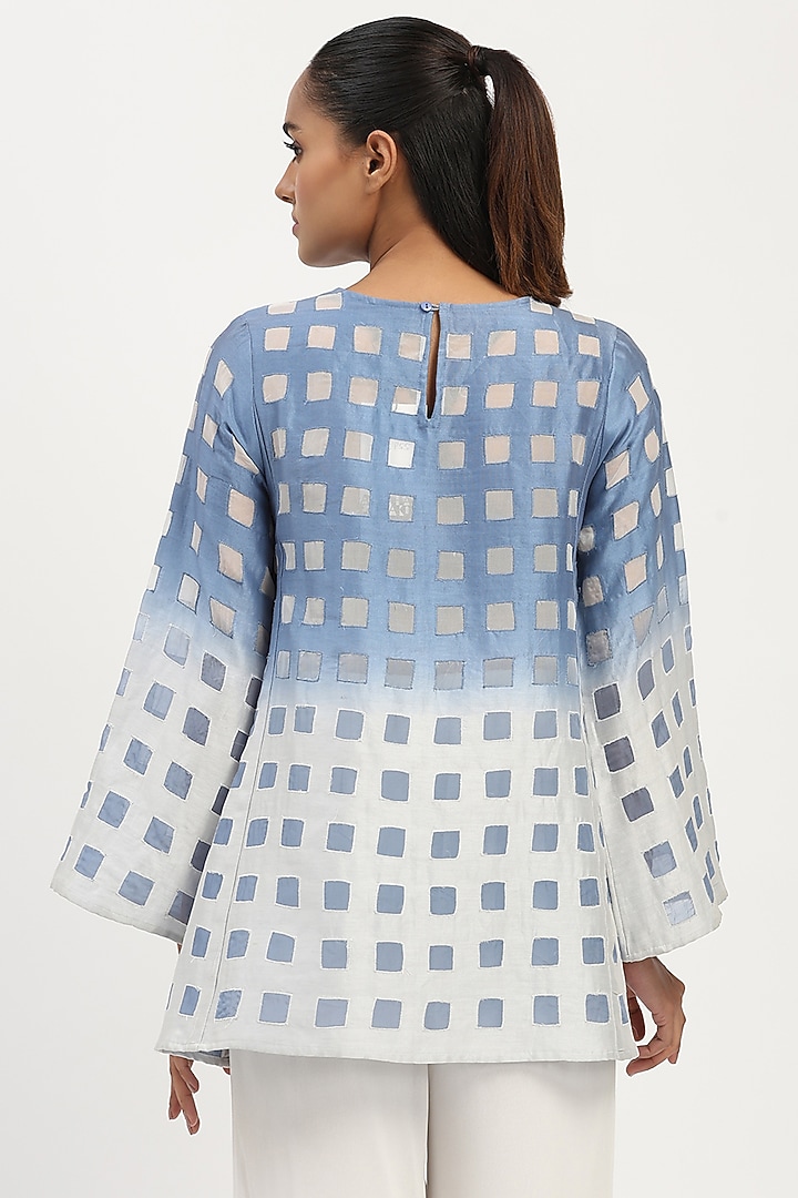 Ivory & Blue Chanderi Tie-Dye Top by Abraham & Thakore at Pernia's Pop Up Shop