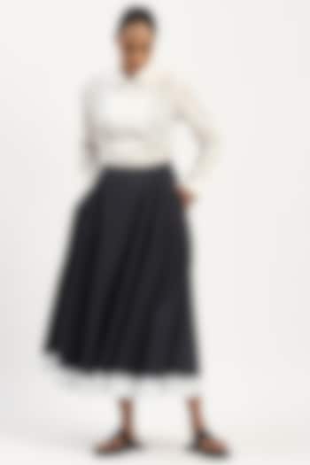 Black & Ivory Cotton Poplin Midi Skirt by Abraham & Thakore at Pernia's Pop Up Shop