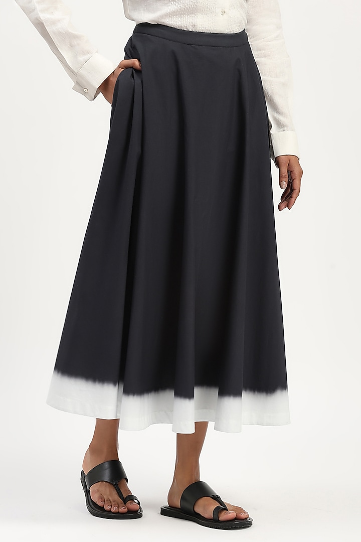 Black & Ivory Cotton Poplin Midi Skirt by Abraham & Thakore at Pernia's Pop Up Shop