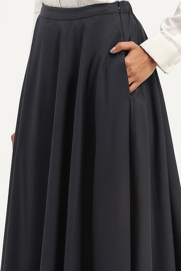 Black & Ivory Cotton Poplin Midi Skirt by Abraham & Thakore at Pernia's Pop Up Shop