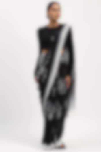 Black Viscose Georgette Printed Party Wear Saree by Abraham & Thakore at Pernia's Pop Up Shop