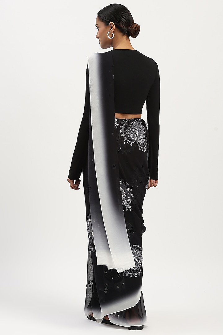 Black Viscose Georgette Printed Party Wear Saree by Abraham & Thakore at Pernia's Pop Up Shop