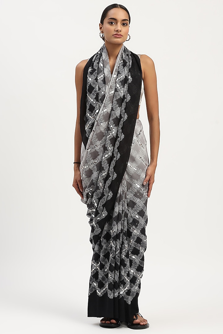 Black Ombre Viscose Georgette Printed Party Wear Saree by Abraham & Thakore at Pernia's Pop Up Shop
