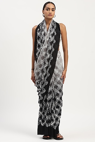 Black Ombre Viscose Georgette Printed Saree by Abraham & Thakore