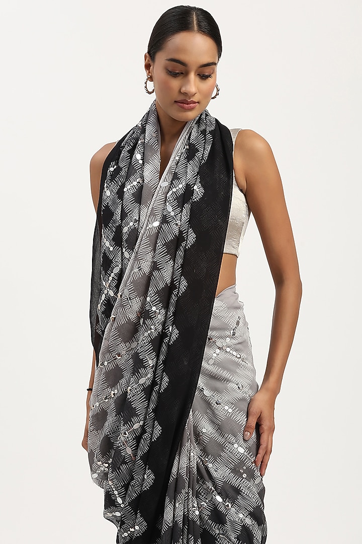 Black Ombre Viscose Georgette Printed Party Wear Saree by Abraham & Thakore at Pernia's Pop Up Shop