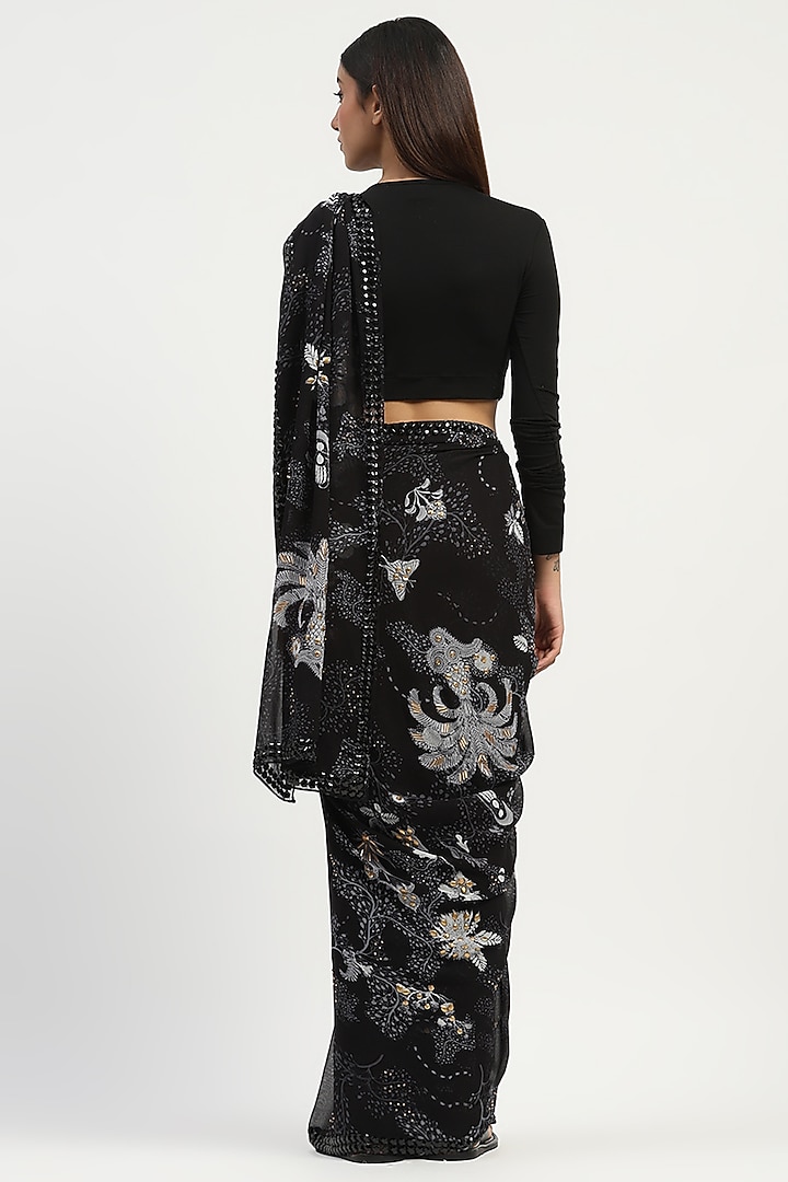 Black Ombre Viscose Georgette Printed Party Wear Saree by Abraham & Thakore at Pernia's Pop Up Shop