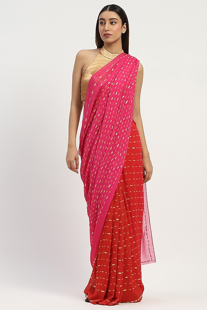 Fuchsia Viscose Georgette Printed Party Wear Saree by Abraham & Thakore at Pernia's Pop Up Shop