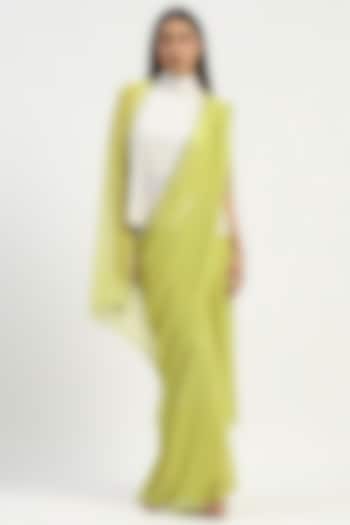 Lime Viscose Georgette Bandhani Printed Party Wear Saree by Abraham & Thakore at Pernia's Pop Up Shop