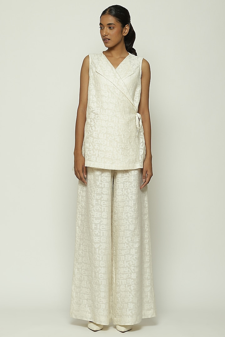 Ivory Cotton & Silk Handwoven Palazzo Pants by Abraham & Thakore at Pernia's Pop Up Shop