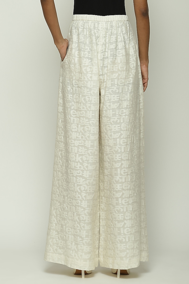 Ivory Cotton & Silk Handwoven Palazzo Pants by Abraham & Thakore at Pernia's Pop Up Shop