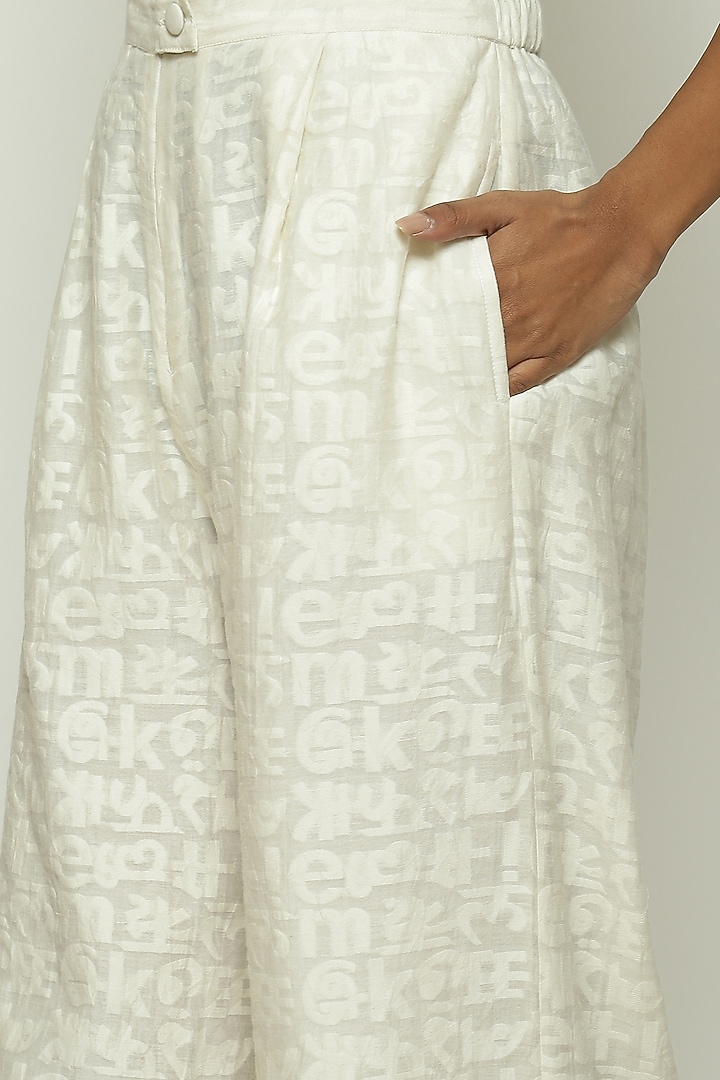Ivory Cotton & Silk Handwoven Palazzo Pants by Abraham & Thakore at Pernia's Pop Up Shop
