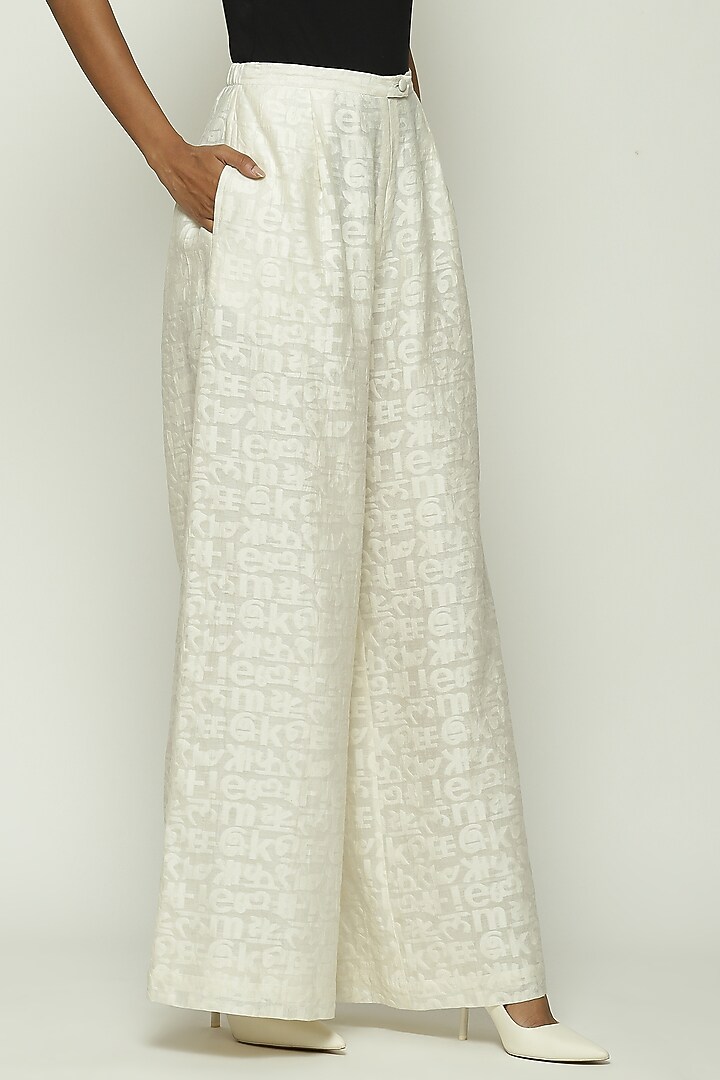 Ivory Cotton & Silk Handwoven Palazzo Pants by Abraham & Thakore at Pernia's Pop Up Shop