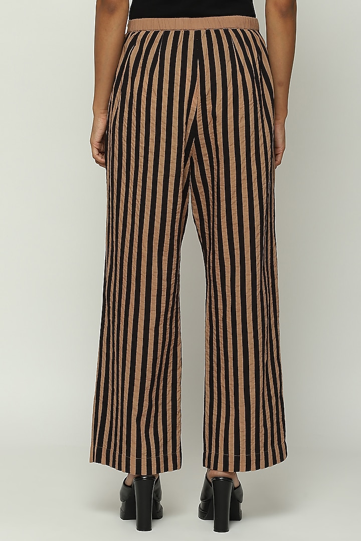 Peanut Brown Cotton Cambric Striped Straight Pants by Abraham & Thakore at Pernia's Pop Up Shop