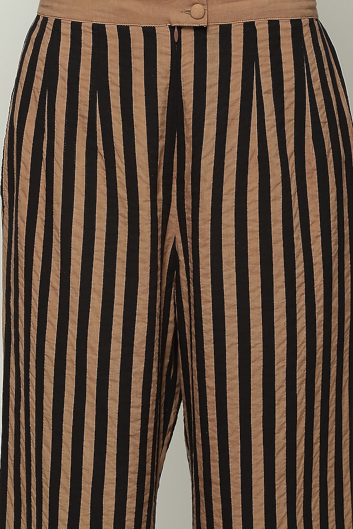 Peanut Brown Cotton Cambric Striped Straight Pants by Abraham & Thakore at Pernia's Pop Up Shop