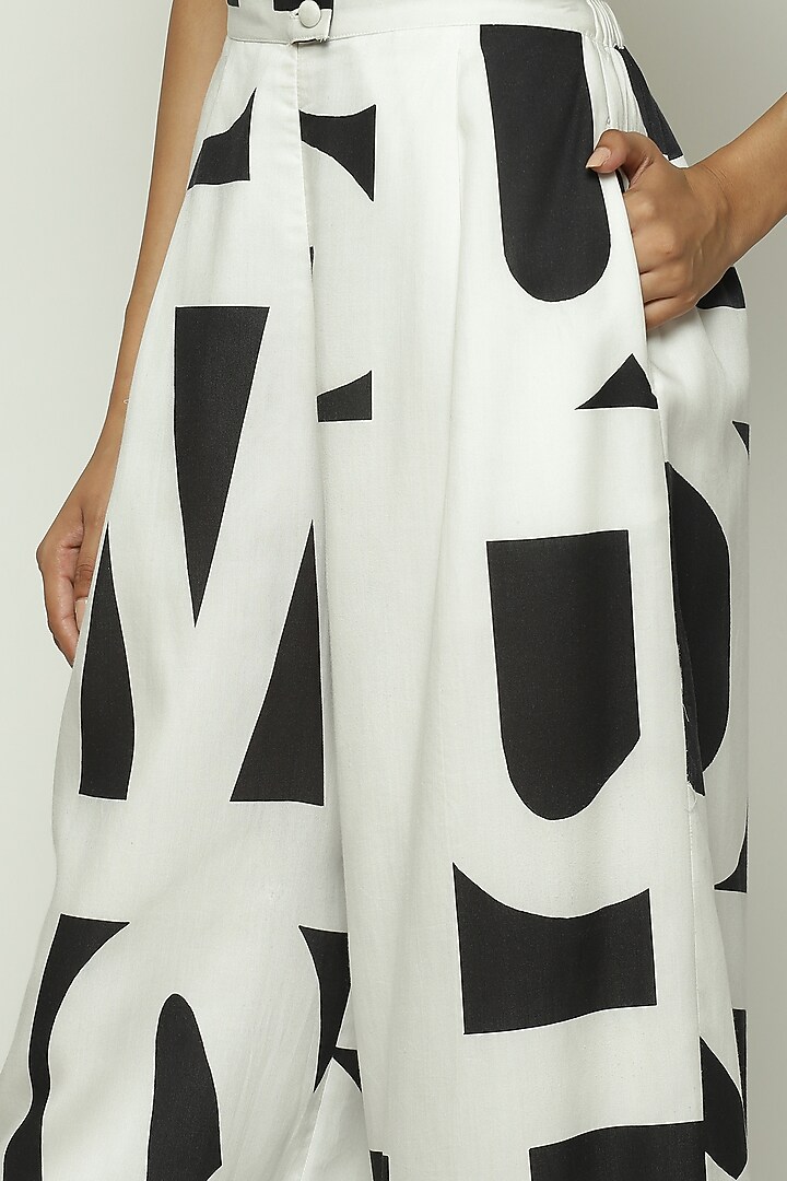 White Tencel Cotton Printed Palazzo Pants by Abraham & Thakore at Pernia's Pop Up Shop
