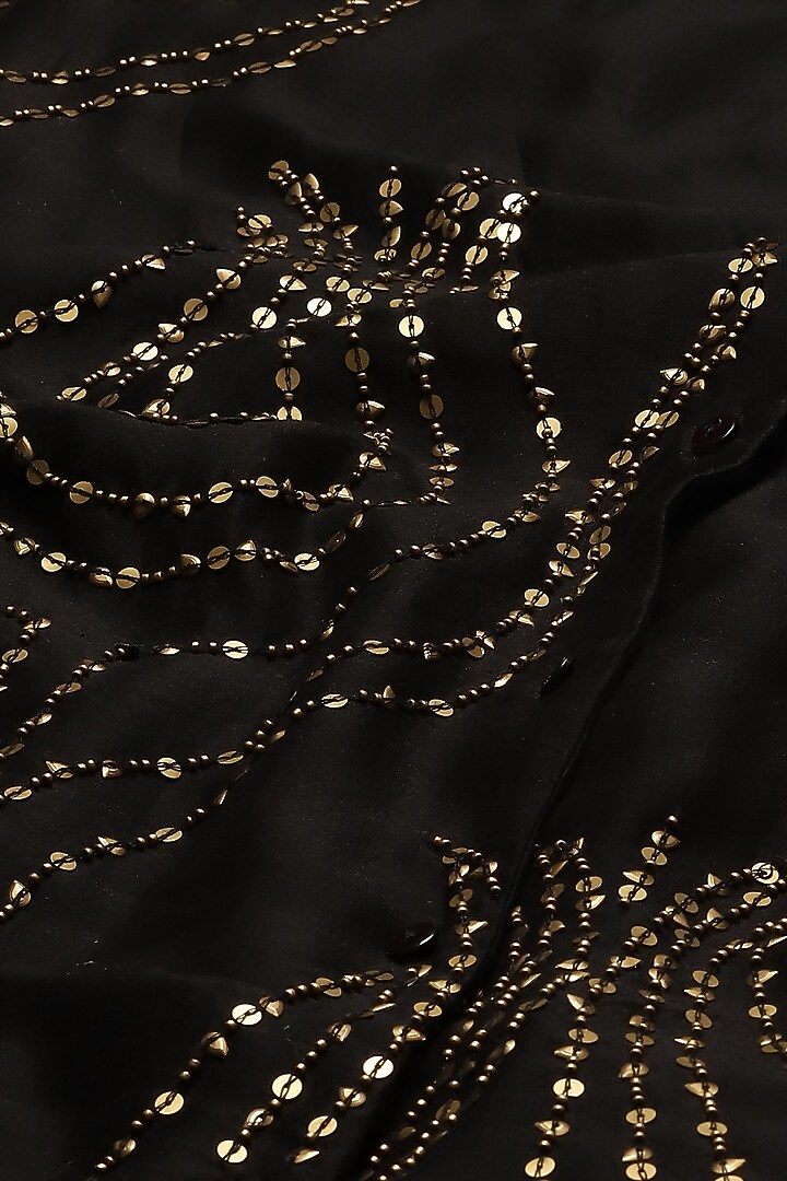 Black Chanderi Sequins Embroidered Kurta by Abraham & Thakore at Pernia's Pop Up Shop