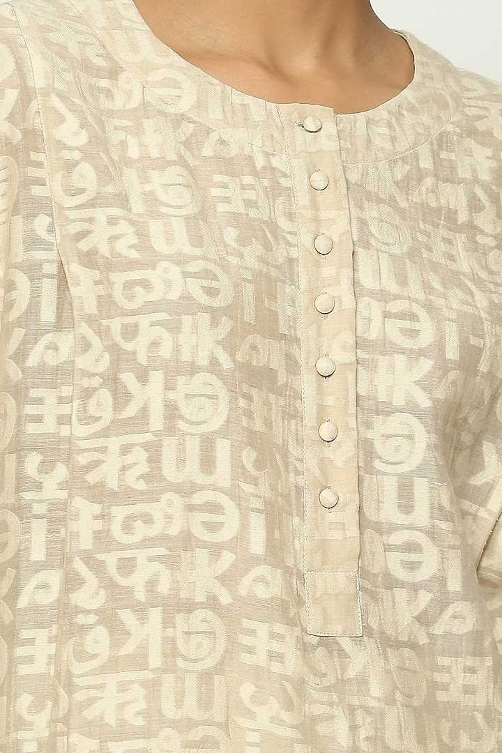 Sand-Colored Cotton & Silk Handwoven Kurta by Abraham & Thakore at Pernia's Pop Up Shop