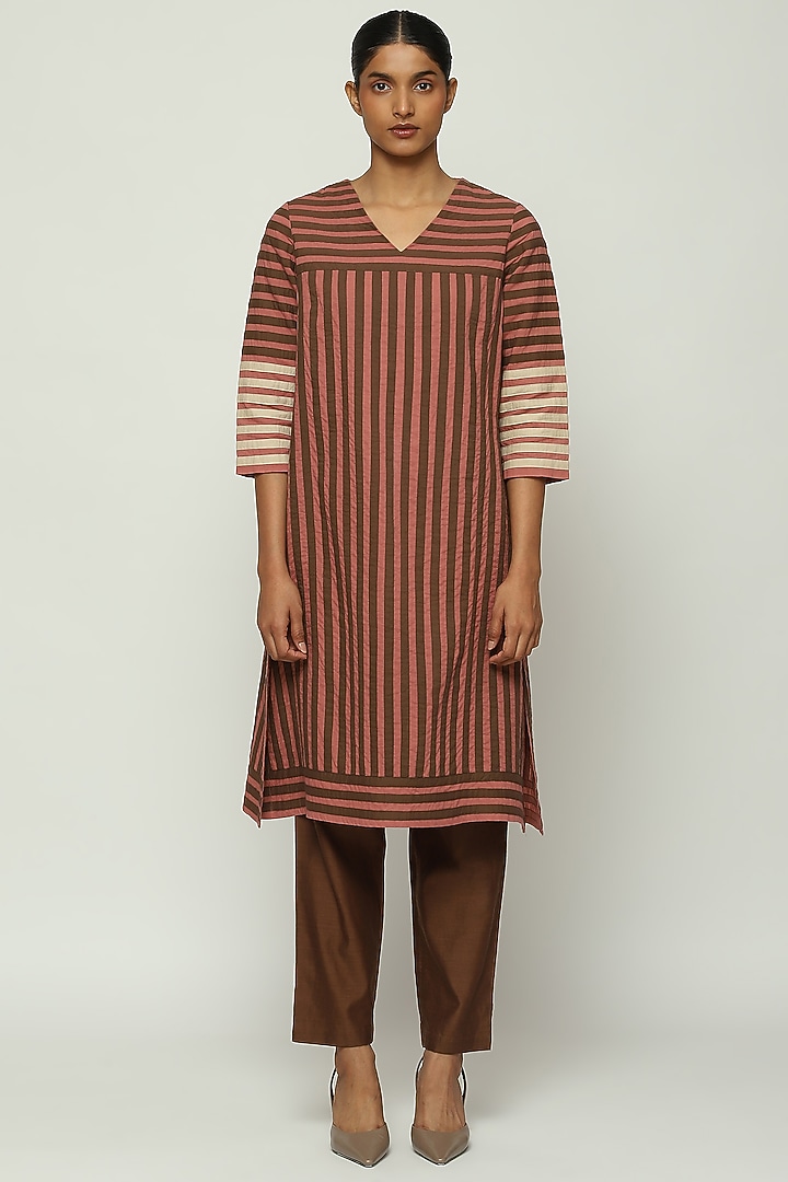 Redwood Cotton Cambric Striped Kurta by Abraham & Thakore at Pernia's Pop Up Shop