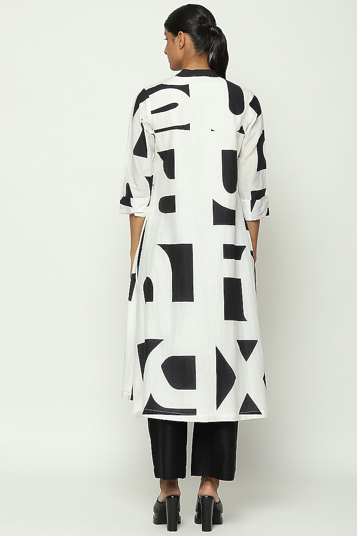 White Tencel Cotton Printed Kurta by Abraham & Thakore at Pernia's Pop Up Shop