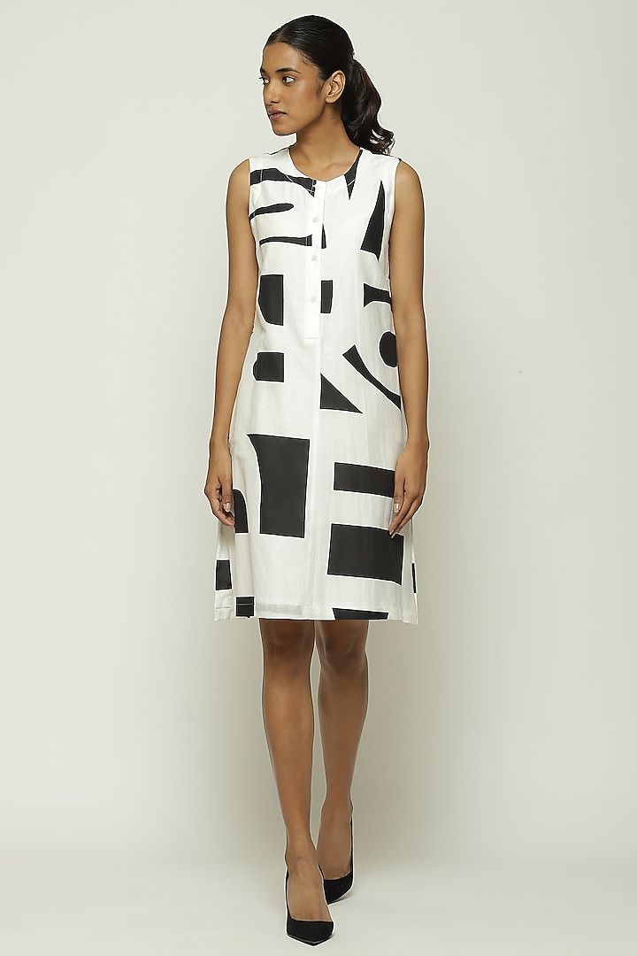 White Tencel Cotton Printed Tunic by Abraham & Thakore at Pernia's Pop Up Shop