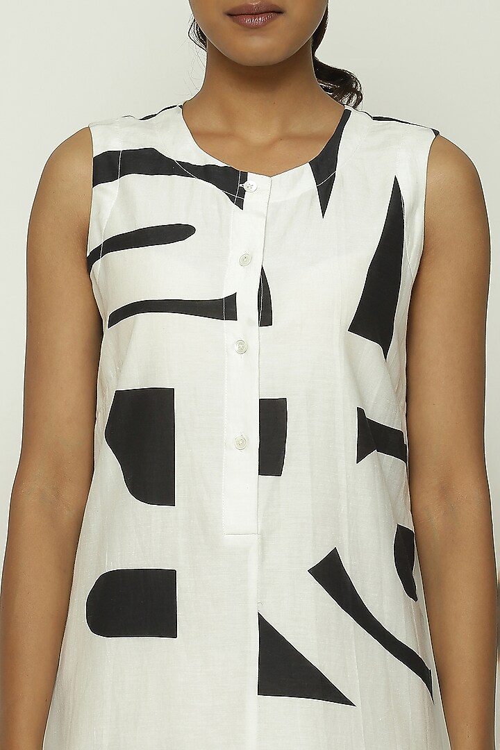 White Tencel Cotton Printed Tunic by Abraham & Thakore at Pernia's Pop Up Shop