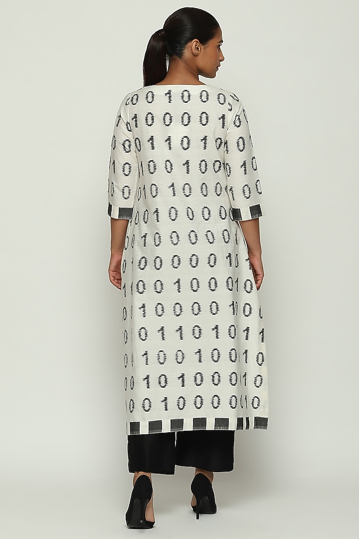 Ivory Cotton & Silk Ikat Woven Kurta by Abraham & Thakore at Pernia's Pop Up Shop