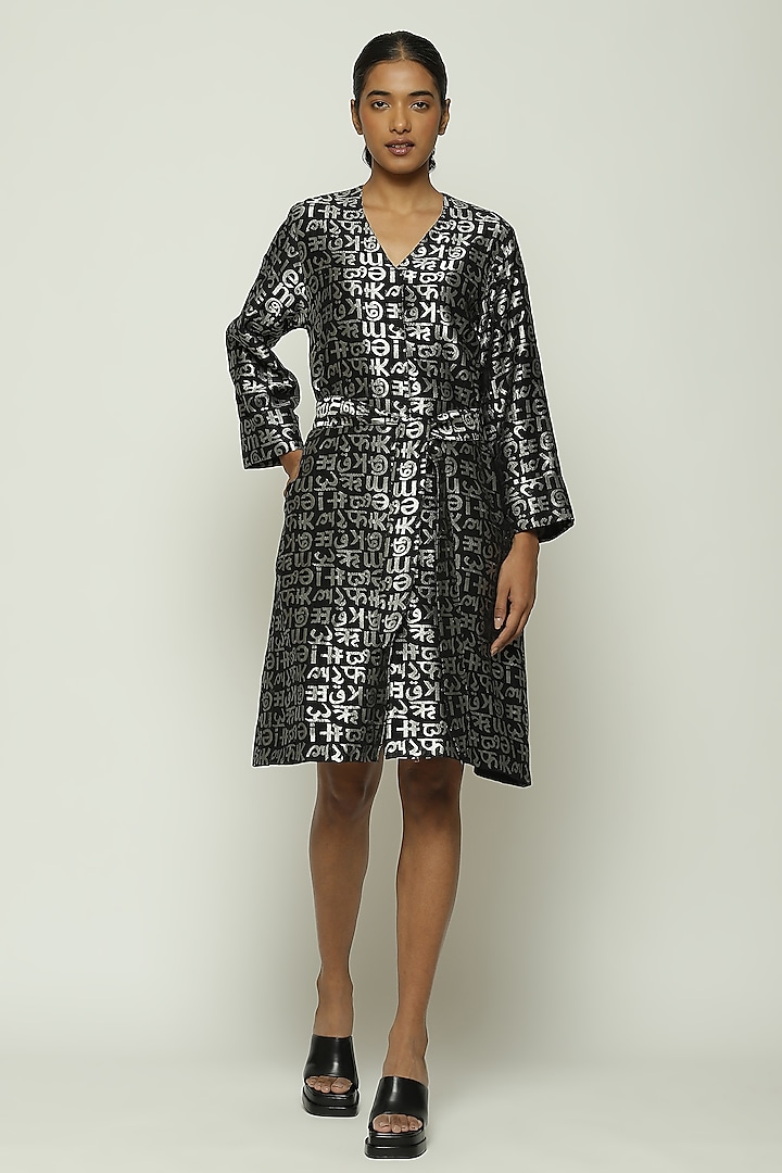 Black Cotton & Silk Zari Brocade Woven Dress by Abraham & Thakore at Pernia's Pop Up Shop