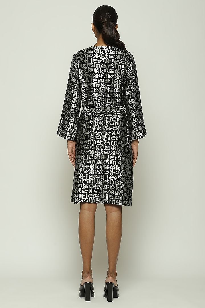 Black Cotton & Silk Zari Brocade Woven Vacation Dress by Abraham & Thakore at Pernia's Pop Up Shop