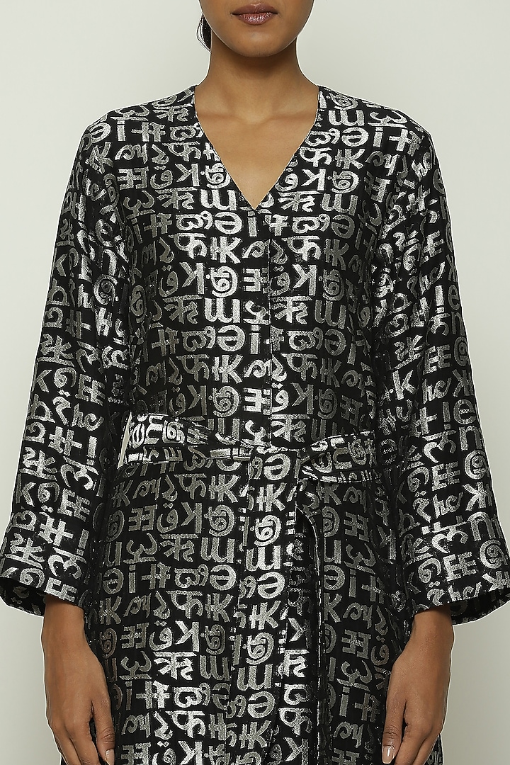 Black Cotton & Silk Zari Brocade Woven Vacation Dress by Abraham & Thakore at Pernia's Pop Up Shop