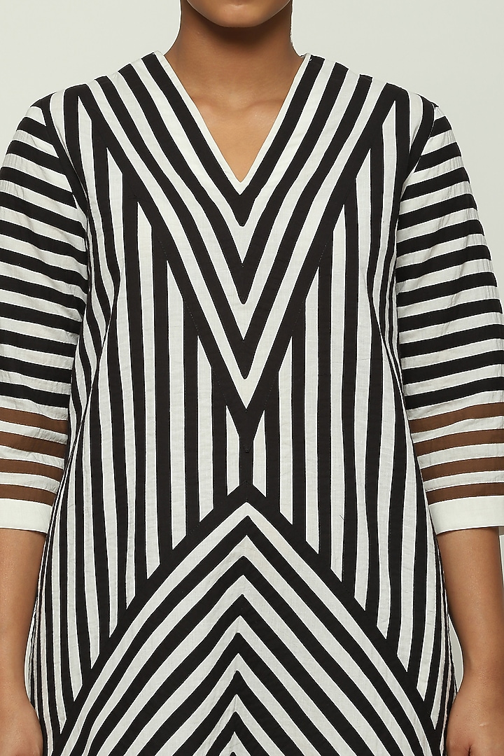 Ivory Cotton Cambric Striped Vacation Dress by Abraham & Thakore at Pernia's Pop Up Shop