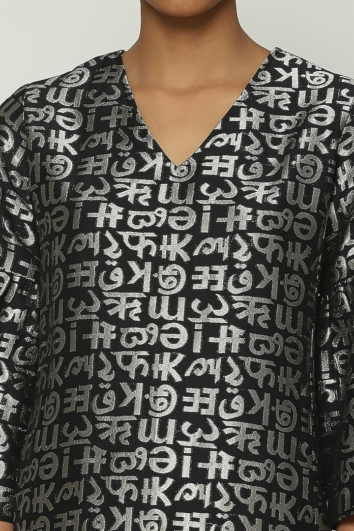 Black Cotton & Silk Zari Brocade Woven Jacket by Abraham & Thakore at Pernia's Pop Up Shop