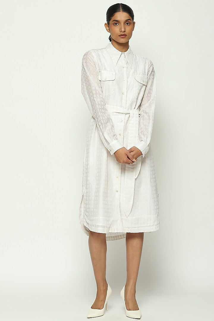 Ivory Chanderi Vacation Shirt Dress by Abraham & Thakore at Pernia's Pop Up Shop