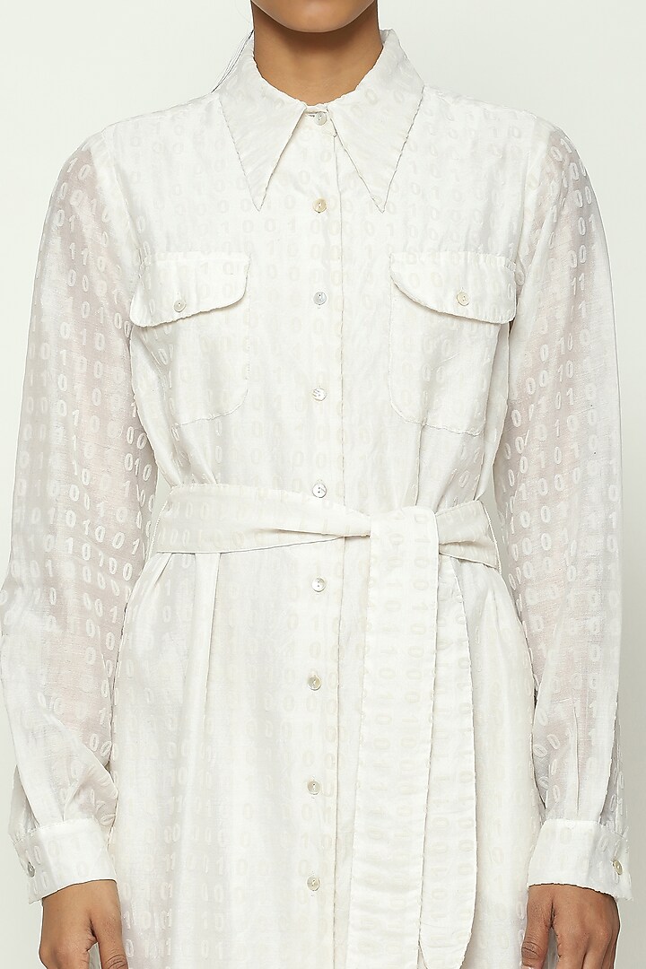 Ivory Chanderi Vacation Shirt Dress by Abraham & Thakore at Pernia's Pop Up Shop